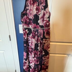 SLNY Floral Maxi Dress with rhinestone Detail belt